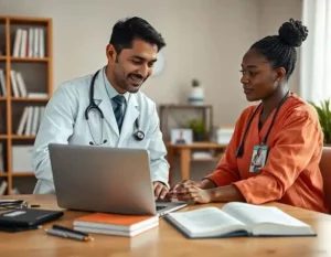 Une équipe médicale en réunion virtuelle dans un bureau