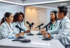 Un groupe de médecins enregistrant un podcast