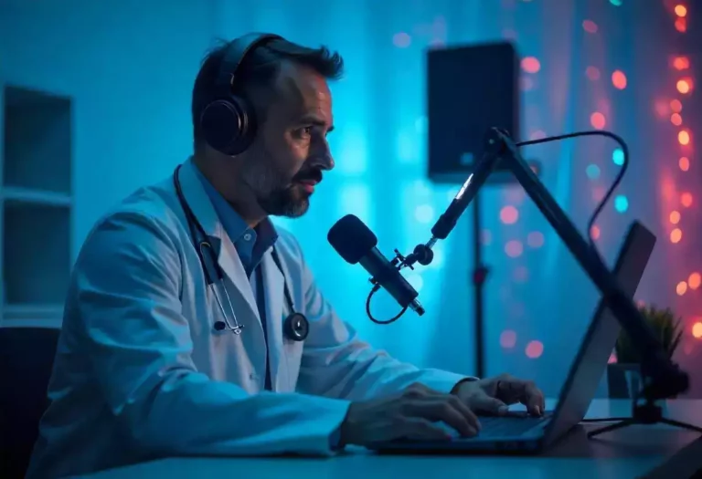 Médecin enregistrant un podcast santé